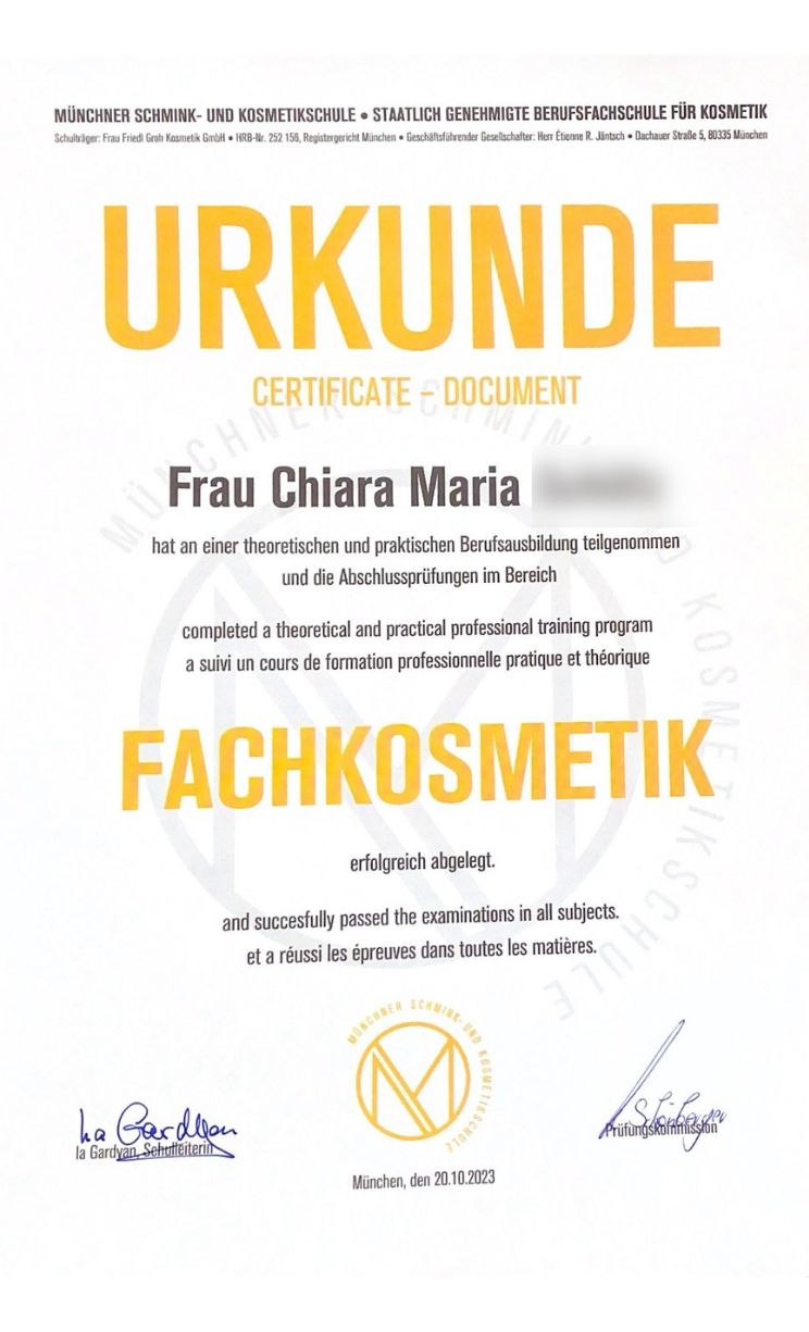 Fachkosmetik Zertifikat Chiara – Ganzheitliche Kosmetik