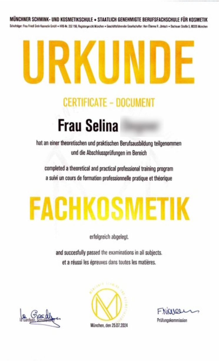 Fachkosmetik Zertifikat Selina – Ganzheitliche Hautpflege