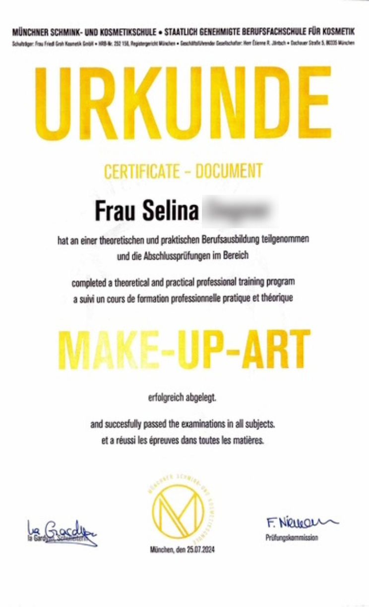 Make-up Art Zertifikat Selina – Visagistik & Styling