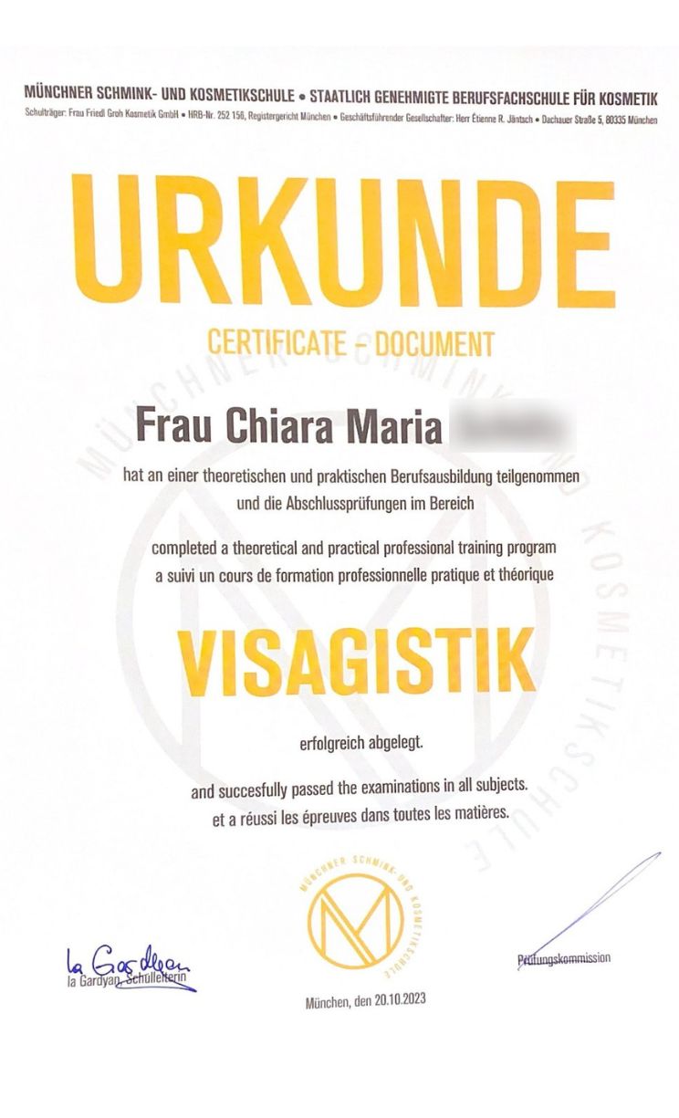 Visagistik Zertifikat Chiara – Professionelle Make-up Ausbildung